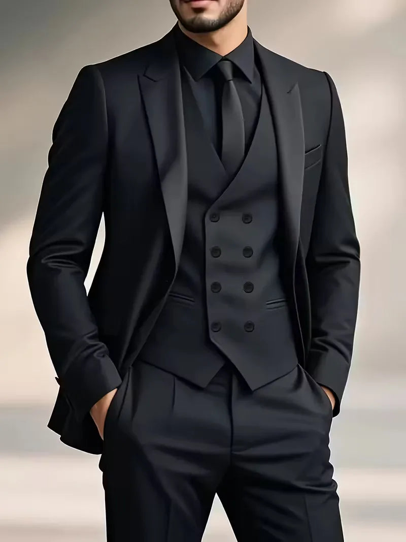 Ensemble de Costume 3 Pièces Slim Fit pour Homme avec Gilet Croisé