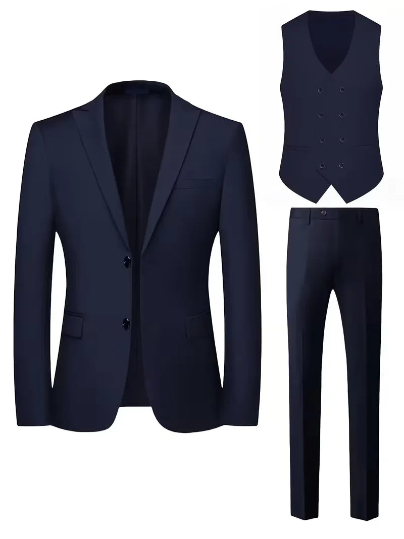 Ensemble de Costume 3 Pièces Slim Fit pour Homme avec Gilet Croisé