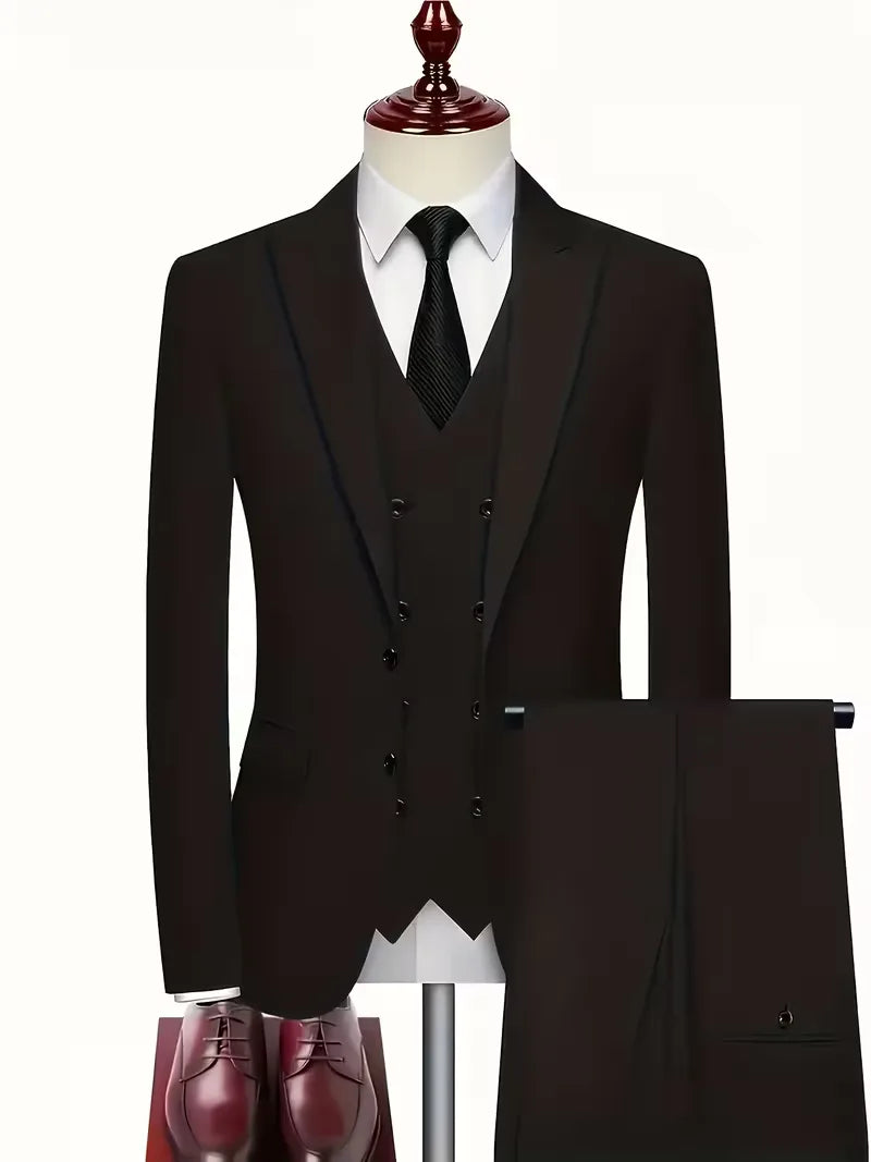 Ensemble de Costume 3 Pièces Slim Fit pour Homme avec Gilet Croisé