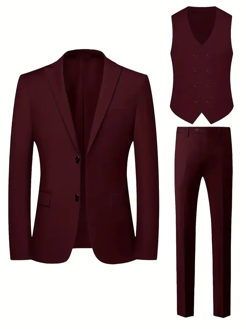Ensemble de Costume 3 Pièces Slim Fit pour Homme avec Gilet Croisé