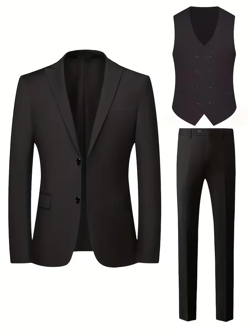 Ensemble de Costume 3 Pièces Slim Fit pour Homme avec Gilet Croisé