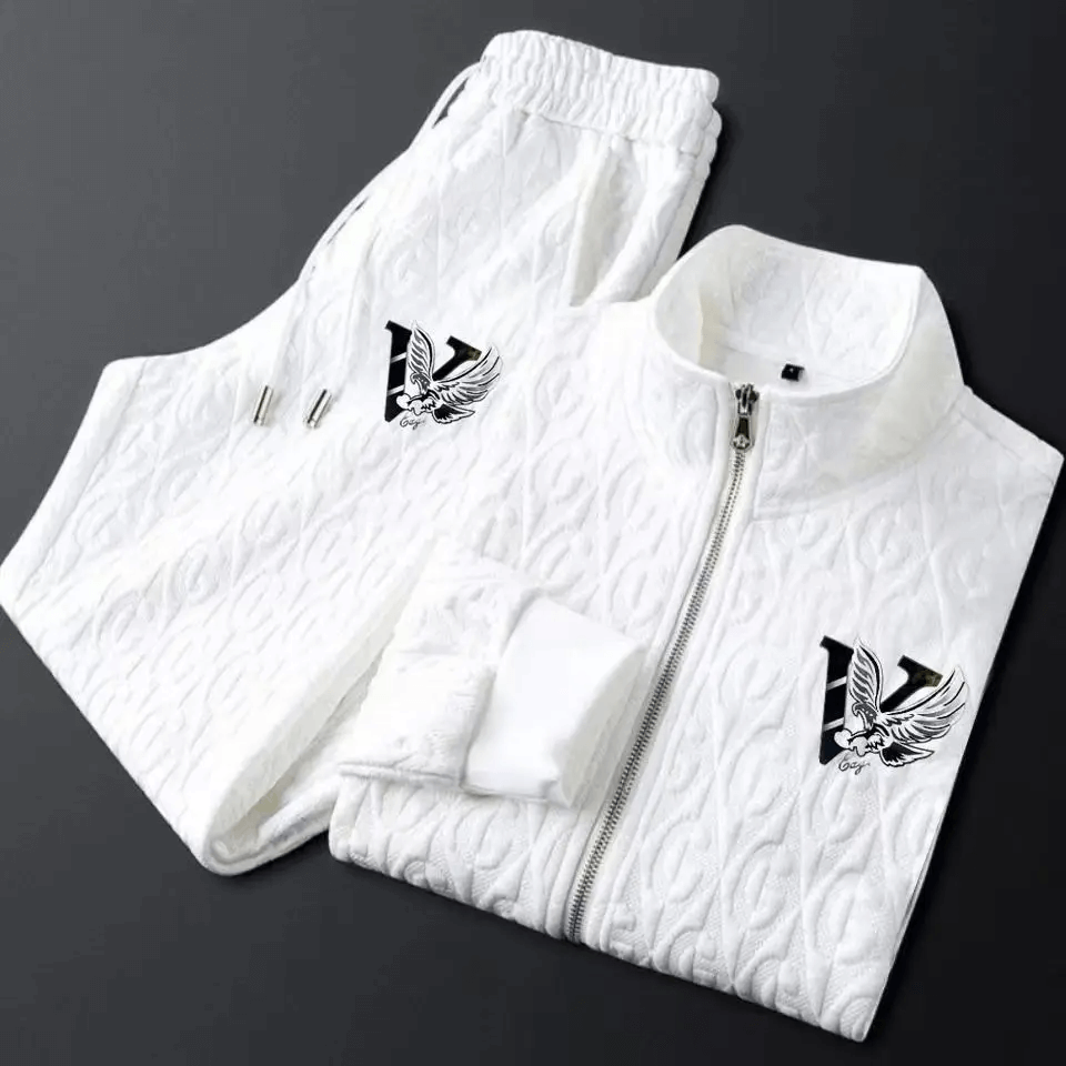 Ensemble de survêtement pour hommes avec veste zippée intégrale et pantalons en tricot à câble élégant