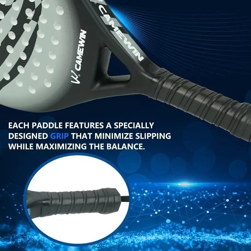 Raquette de Paddle Tennis en Fibre de Carbone pour Hommes avec Poignée et Sac