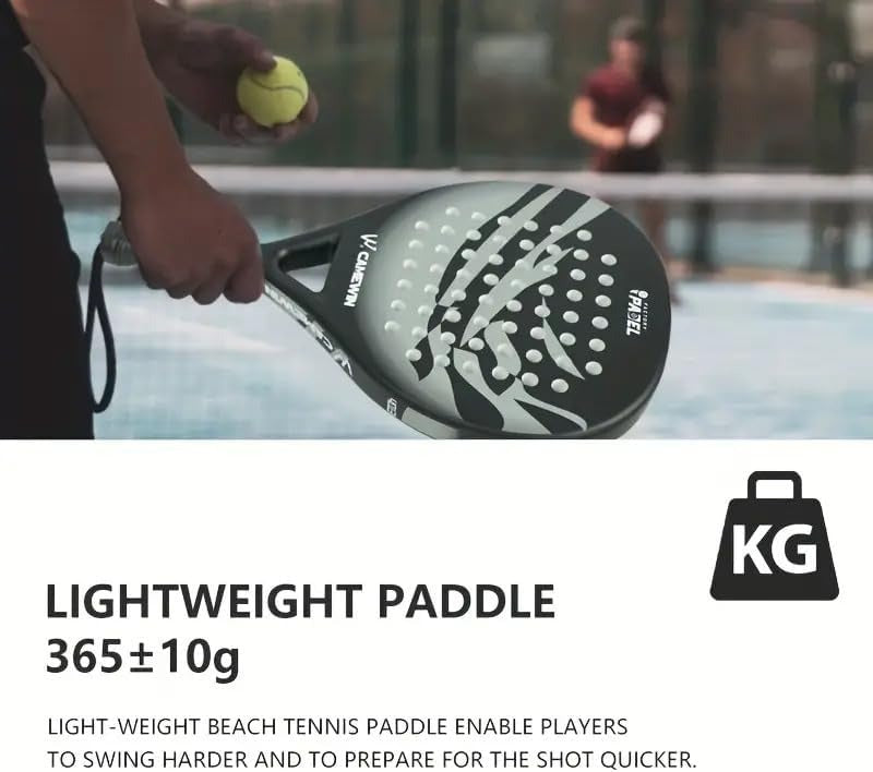 Raquette de Paddle Tennis en Fibre de Carbone pour Hommes avec Poignée et Sac