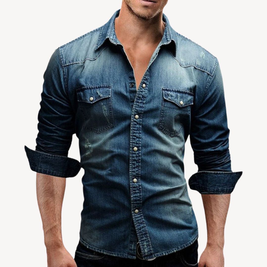 Chemise Western en Denim Classique pour Hommes avec Boutons-pression