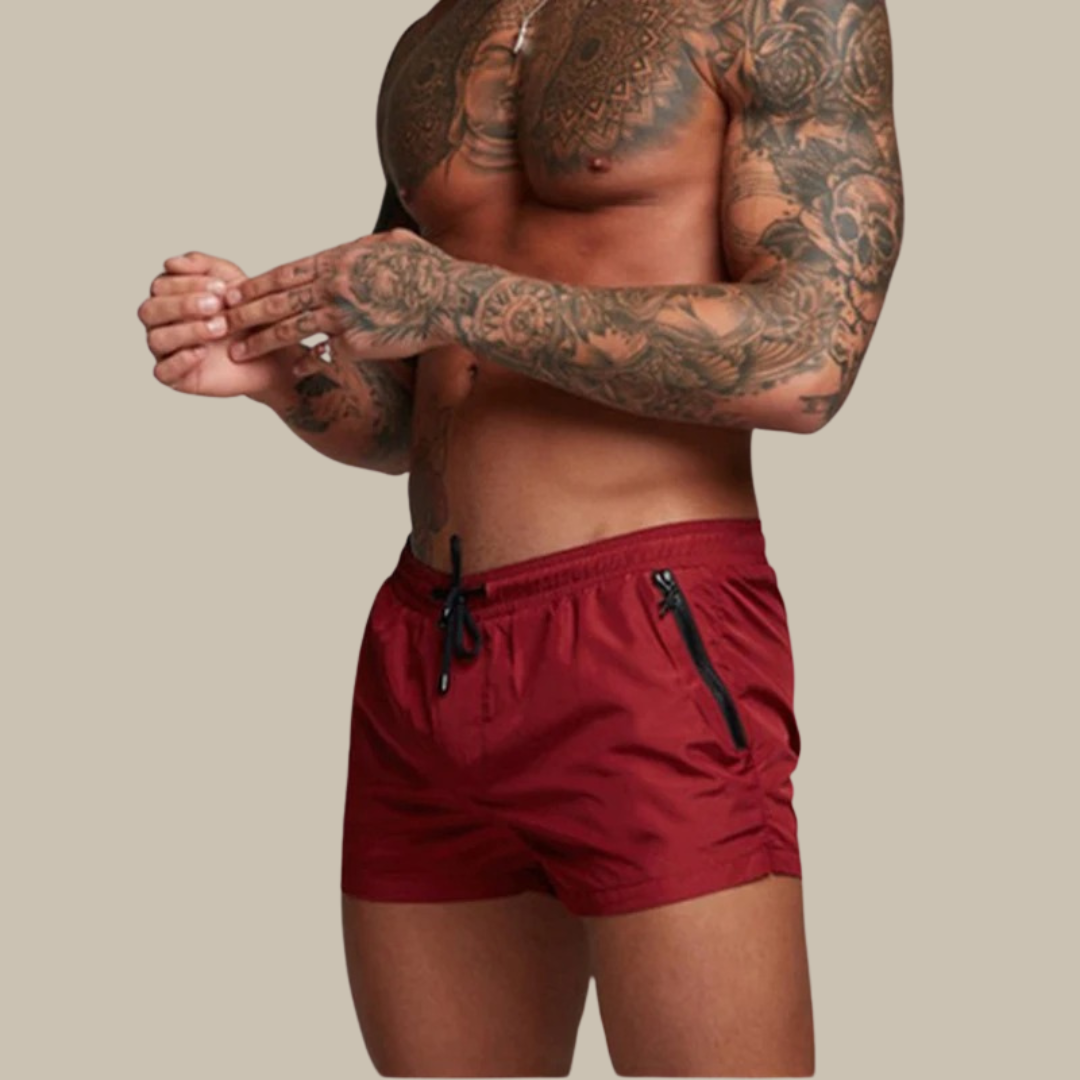 Shorts de bain pour hommes en tissu extensible et à séchage rapide avec poches