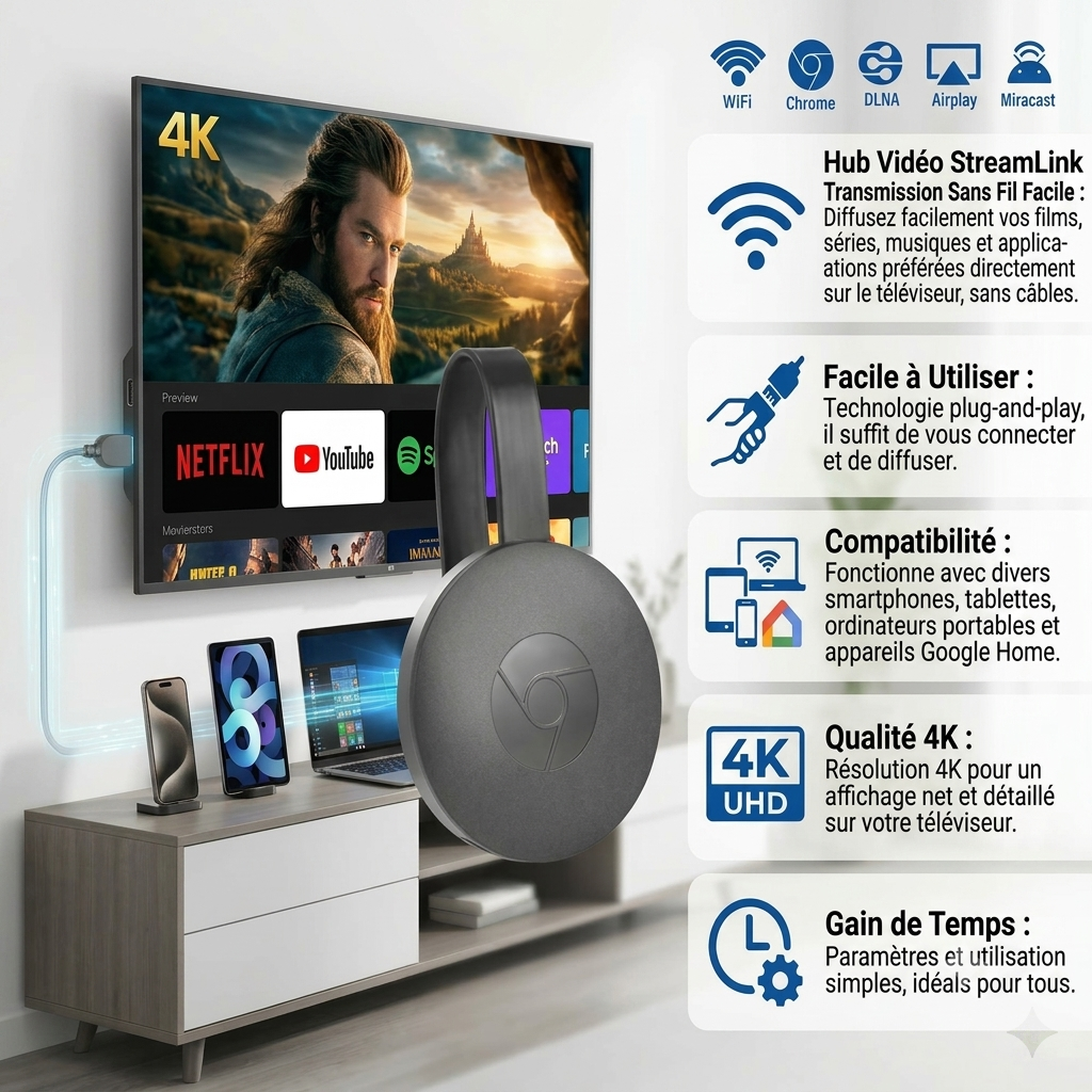 Adaptateur de Duplication d’Écran Sans Fil pour Téléviseur