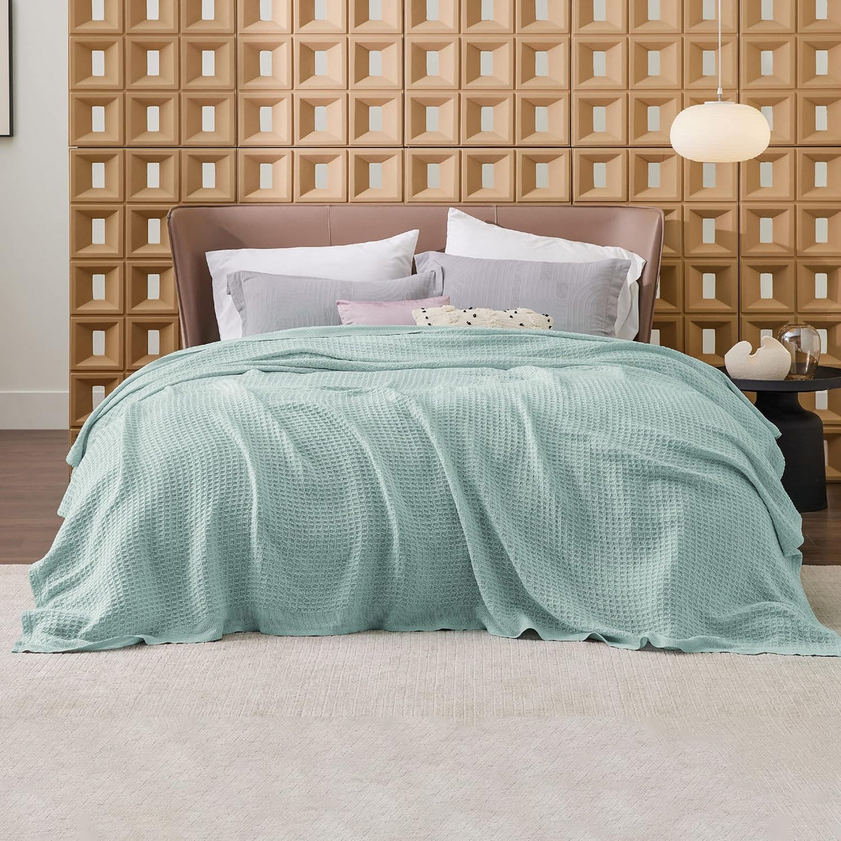 Havre Douillet | Couverture Queen 100% Coton avec Tissage Waffle Rafraîchissant | Douce et Respirante pour le Confort d'Été