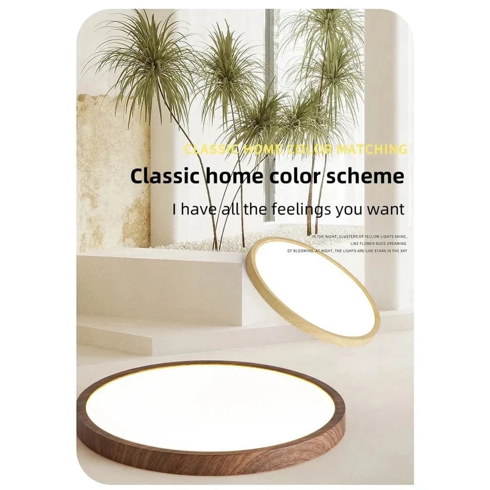 Lustre LED de Plafond en Bois Circulaire Ultrafin Moderne