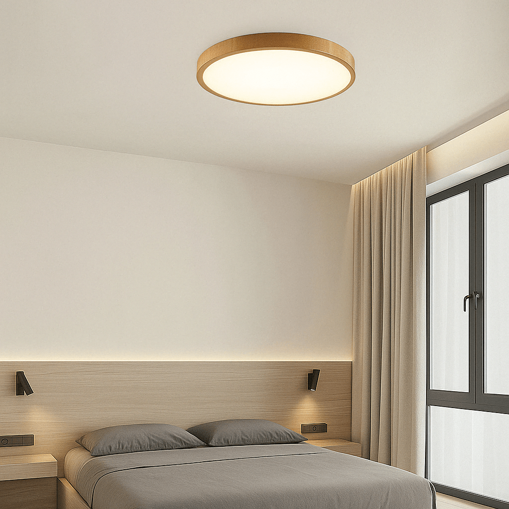 Lustre LED de Plafond en Bois Circulaire Ultrafin Moderne