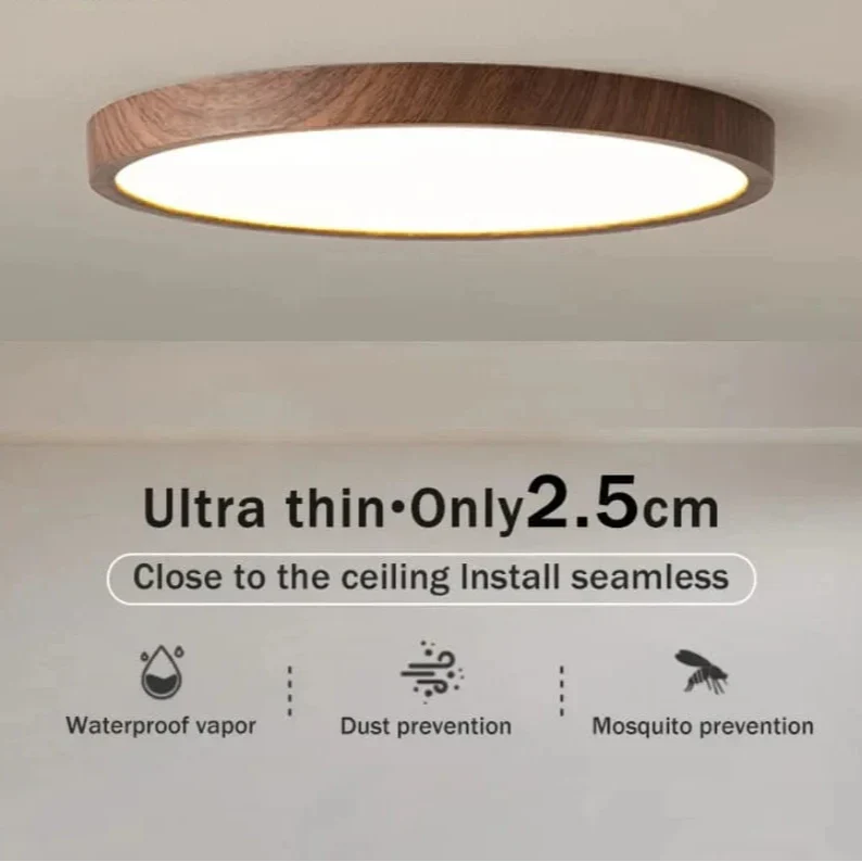 Lustre LED de Plafond en Bois Circulaire Ultrafin Moderne