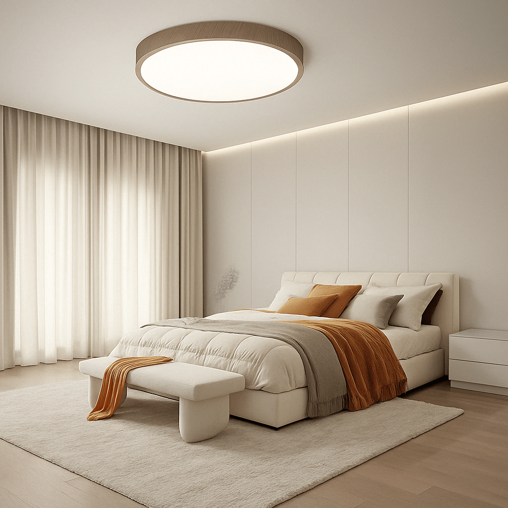 Lustre LED Circulaire en Bois Élégant - Moderne et Énergétiquement Efficace