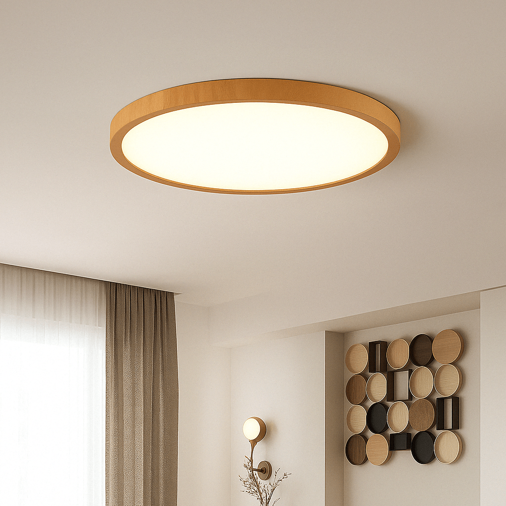 Lustre LED Circulaire en Bois Élégant - Moderne et Énergétiquement Efficace