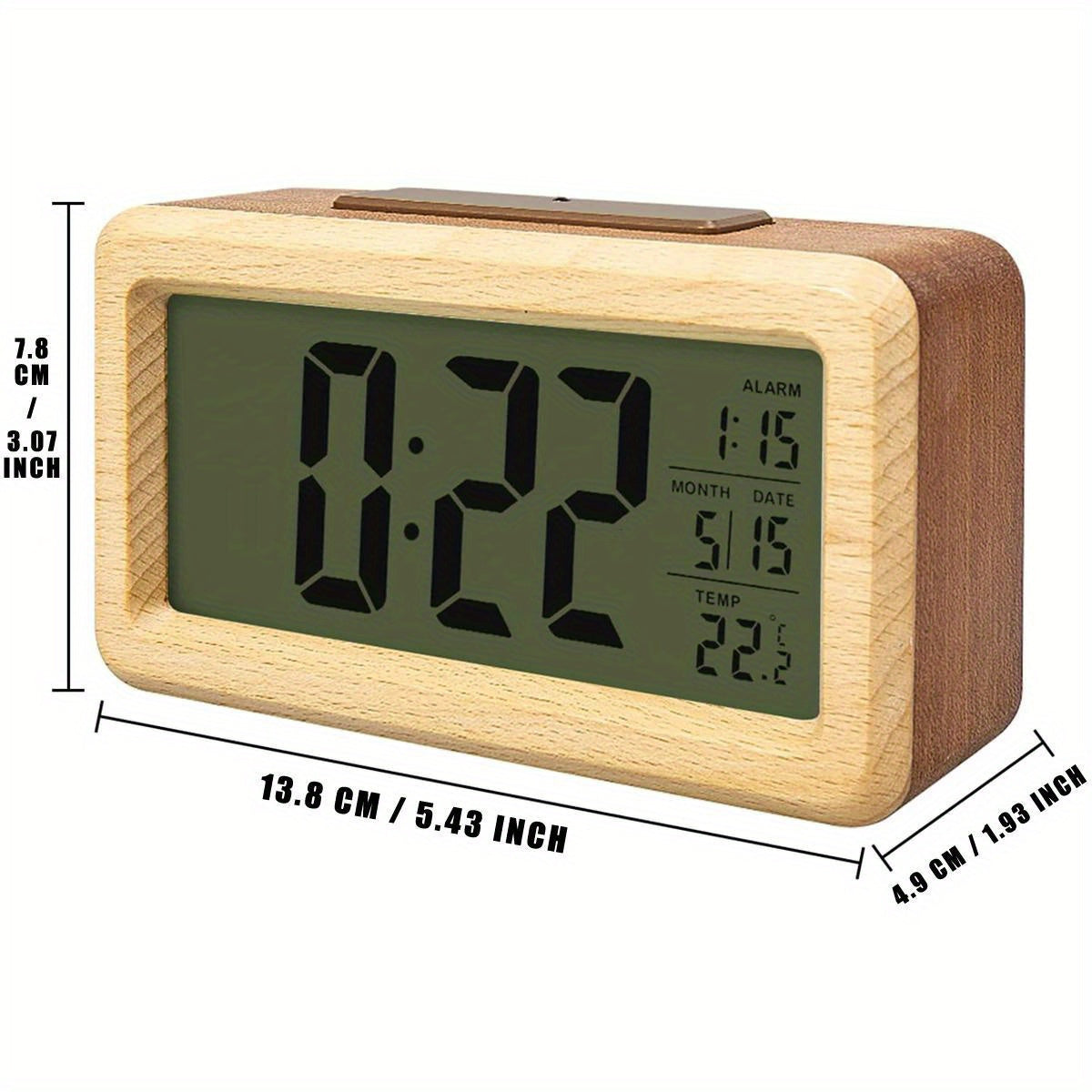 Réveil numérique en bois avec affichage LED, température et date