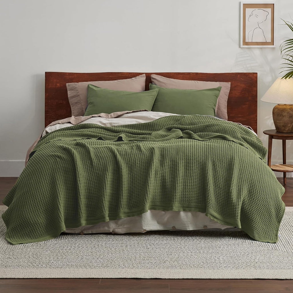 Havre Douillet | Couverture Queen 100% Coton avec Tissage Waffle Rafraîchissant | Douce et Respirante pour le Confort d'Été