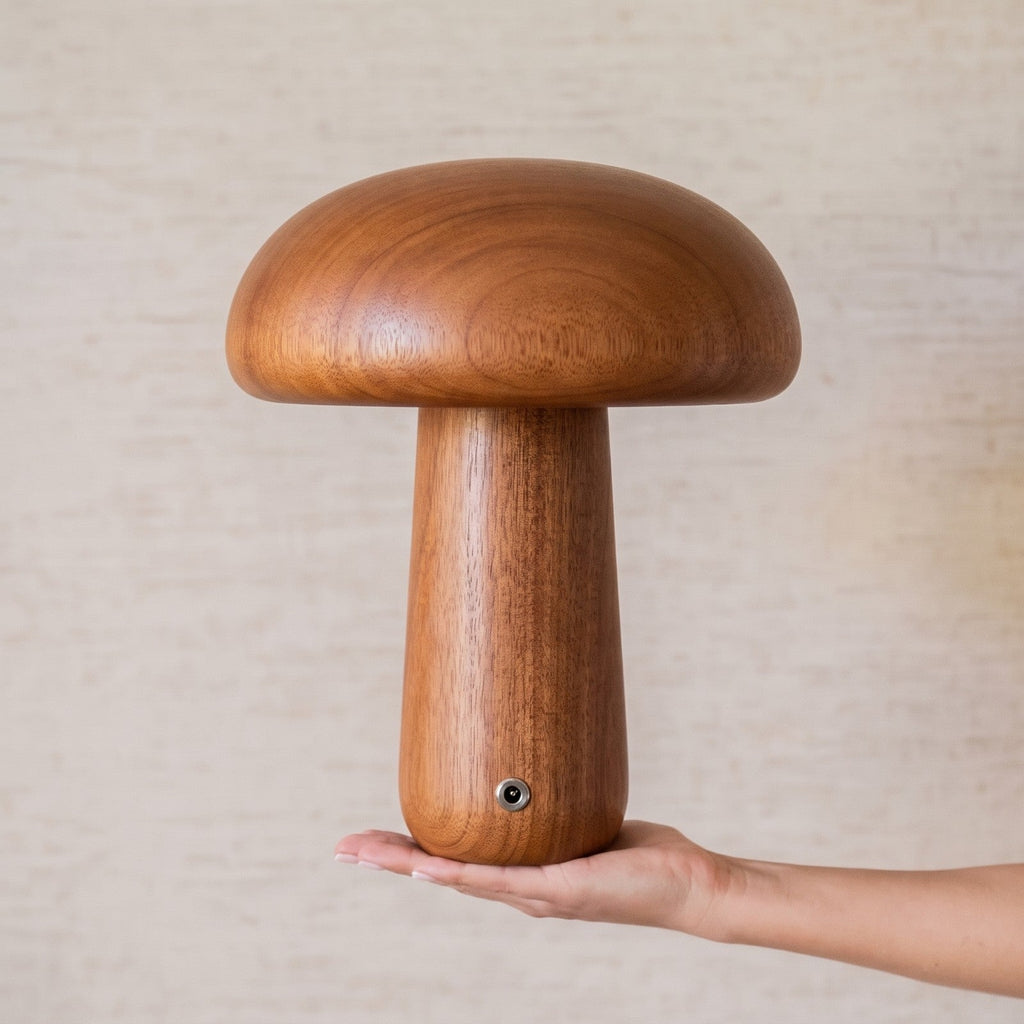 Lampe Champignon - Lampe de Table en Bois