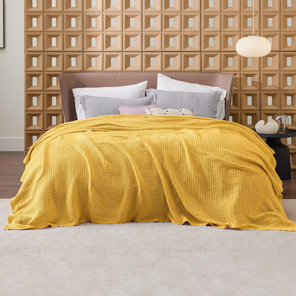 Havre Douillet | Couverture Queen 100% Coton avec Tissage Waffle Rafraîchissant | Douce et Respirante pour le Confort d'Été