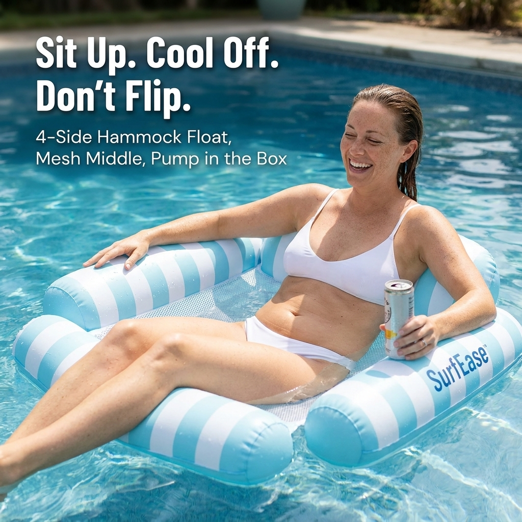 SurfEase™ Flotteur Lounge 4-Sides — Asseyez-vous, Allongez-vous, Restez au Frais Toute l'Après-Midi
