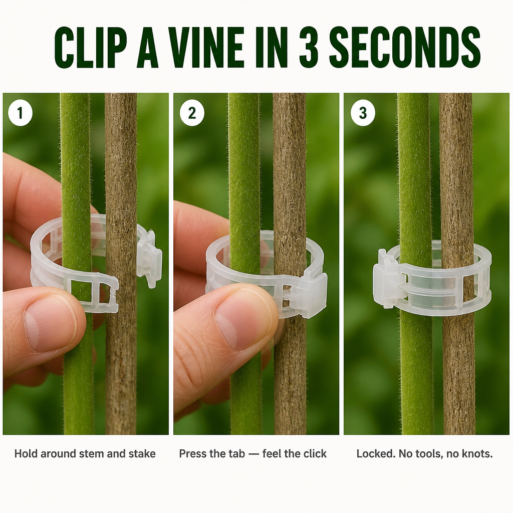 VerdantaClips™ — Maintenez des Vignes Lourdement Chargées Sans Casser un Seul Tige