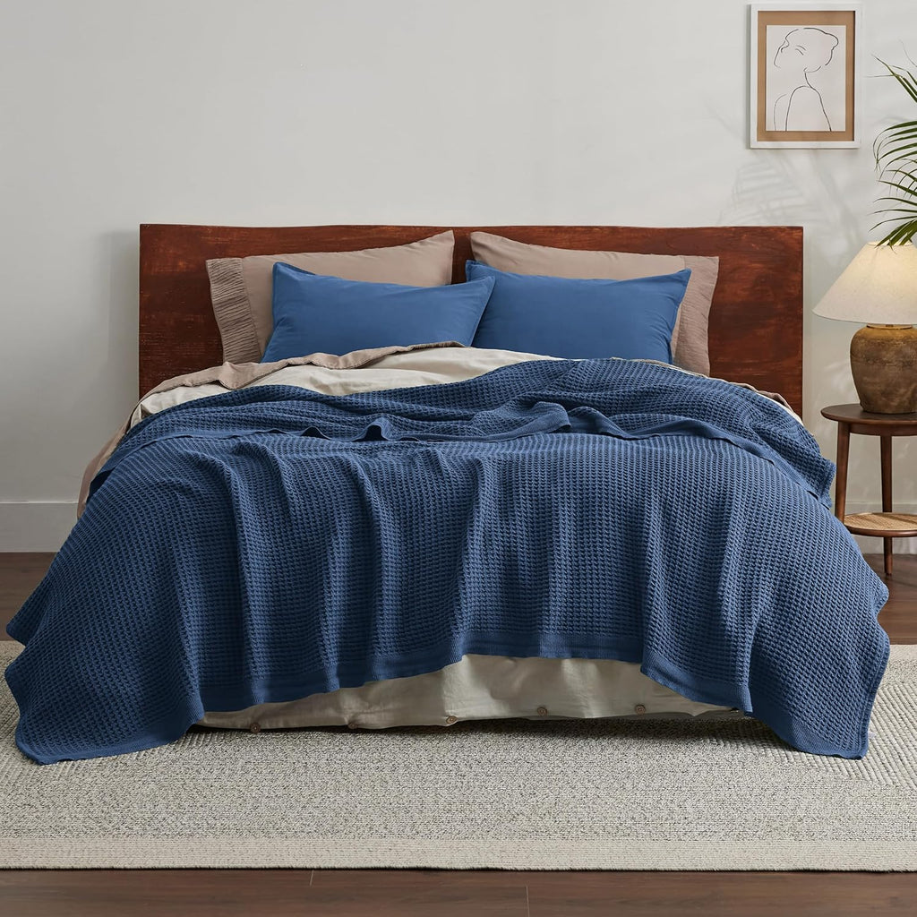 Havre Douillet | Couverture Queen 100% Coton avec Tissage Waffle Rafraîchissant | Douce et Respirante pour le Confort d'Été