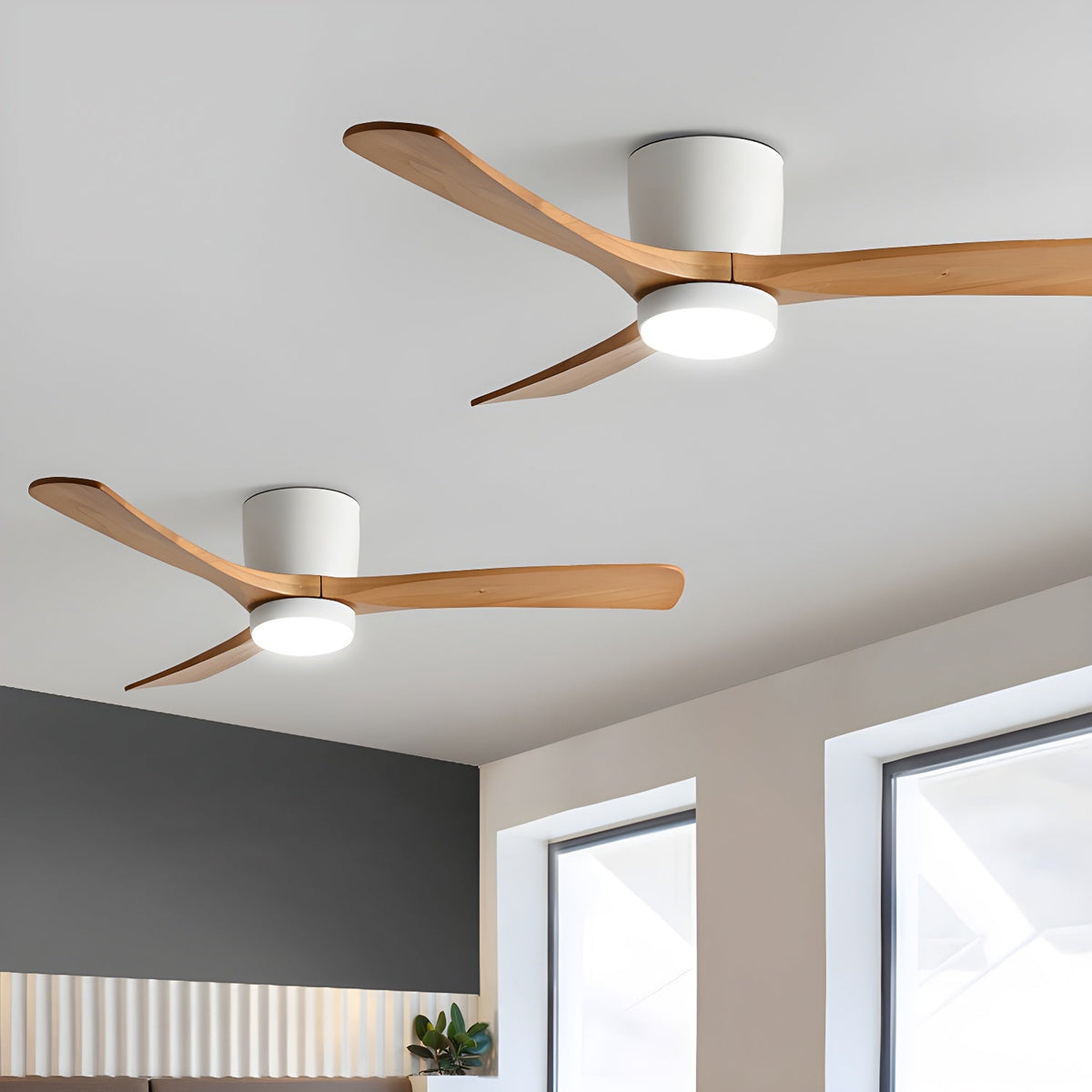 Ventilateur de Plafond en Bois Nordique avec Télécommande LED