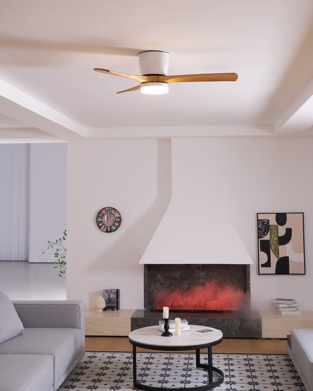 Ventilateur de Plafond en Bois Nordique avec Télécommande LED