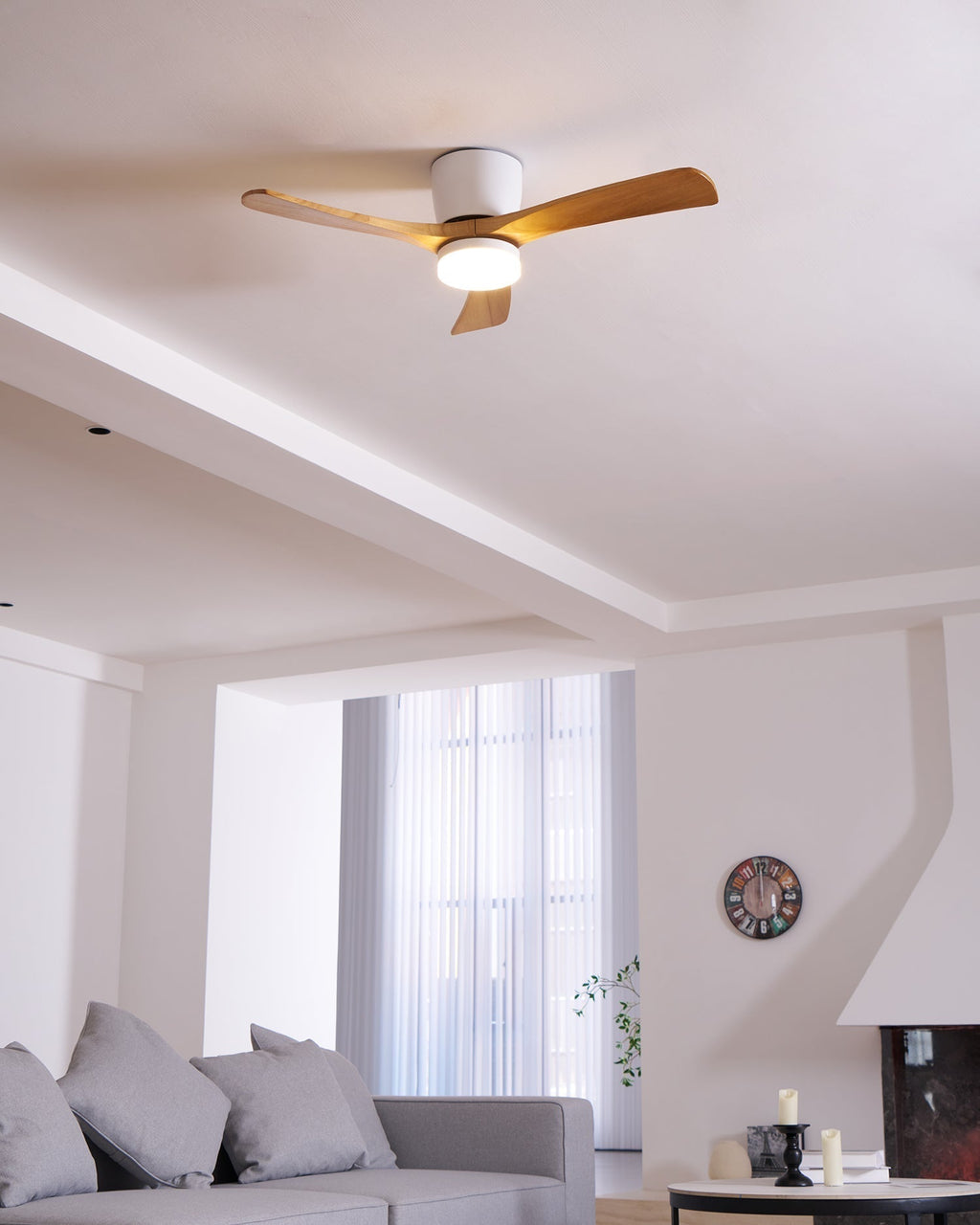 Ventilateur de Plafond en Bois Nordique avec Télécommande LED