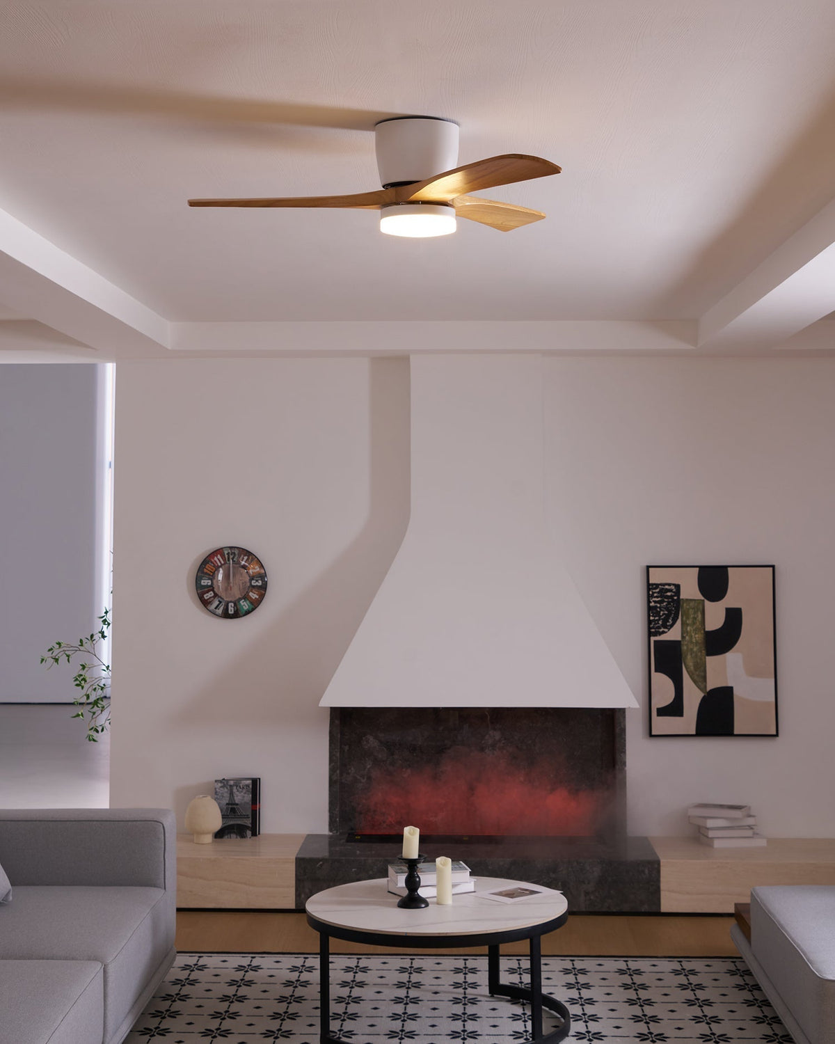 Ventilateur de Plafond en Bois Nordique avec Télécommande LED