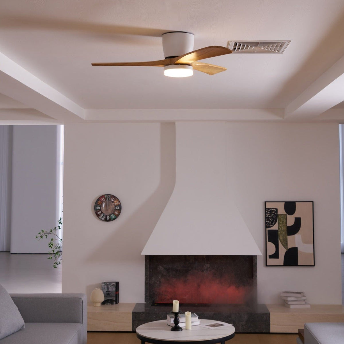 Ventilateur de Plafond en Bois Nordique avec Télécommande LED