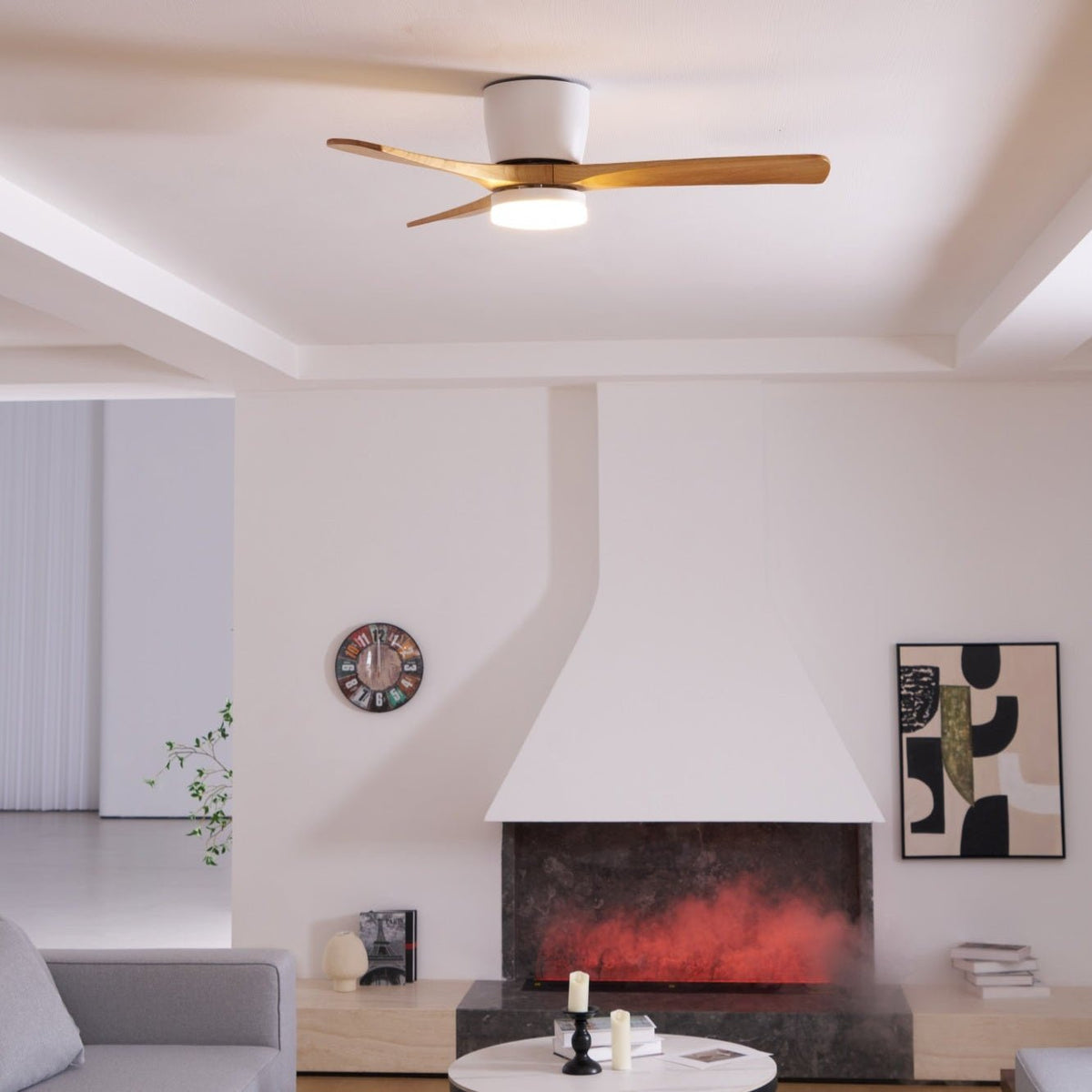 Ventilateur de Plafond en Bois Nordique avec Télécommande LED