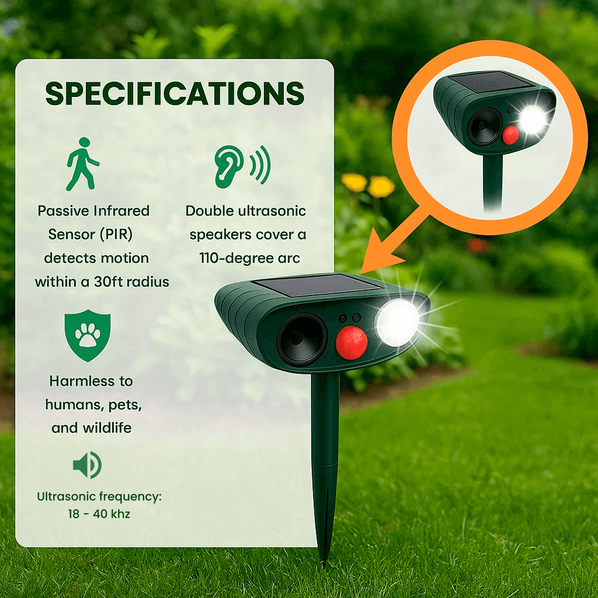 Répulseur Ultrasonique Solaire pour Jardins