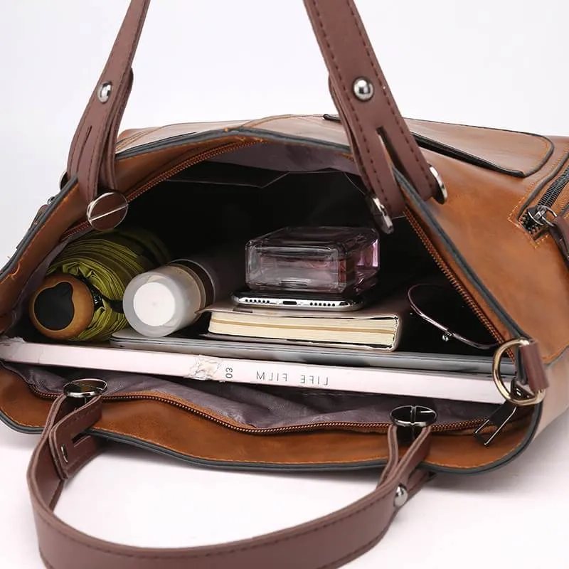 Sac Tote en Cuir Élégant Avec Poches Frontales Fonctionnelles