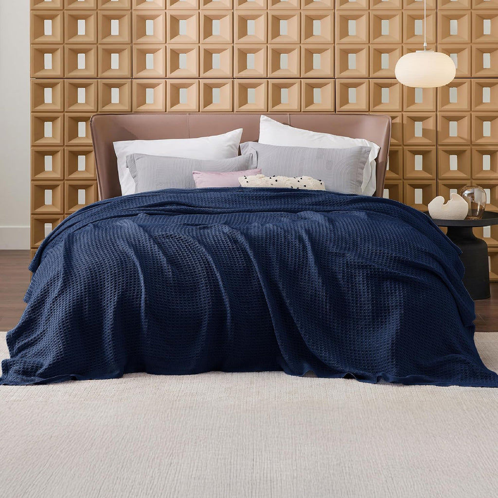 Havre Douillet | Couverture Queen 100% Coton avec Tissage Waffle Rafraîchissant | Douce et Respirante pour le Confort d'Été