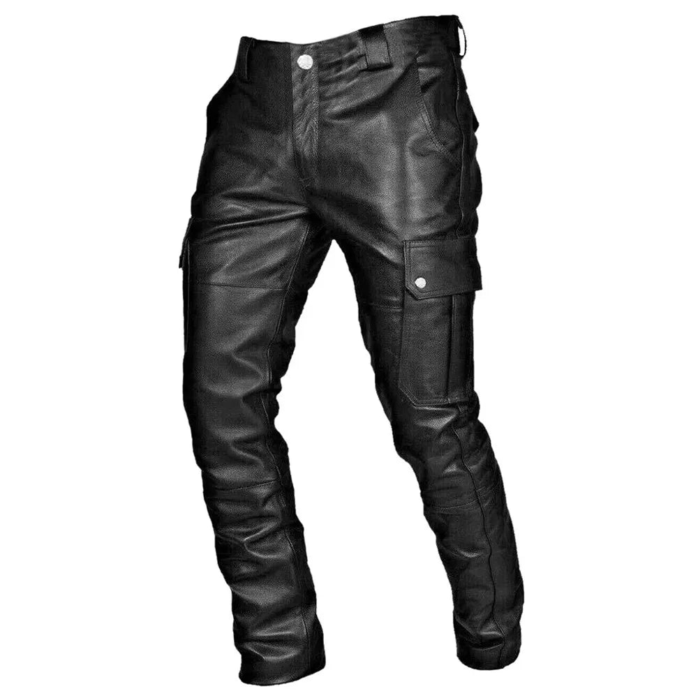 Pantalons en Cuir Véritable pour Hommes, Pantalons en Cuir Noir avec Coupe Slim, Pantalons en Cuir pour Style Biker