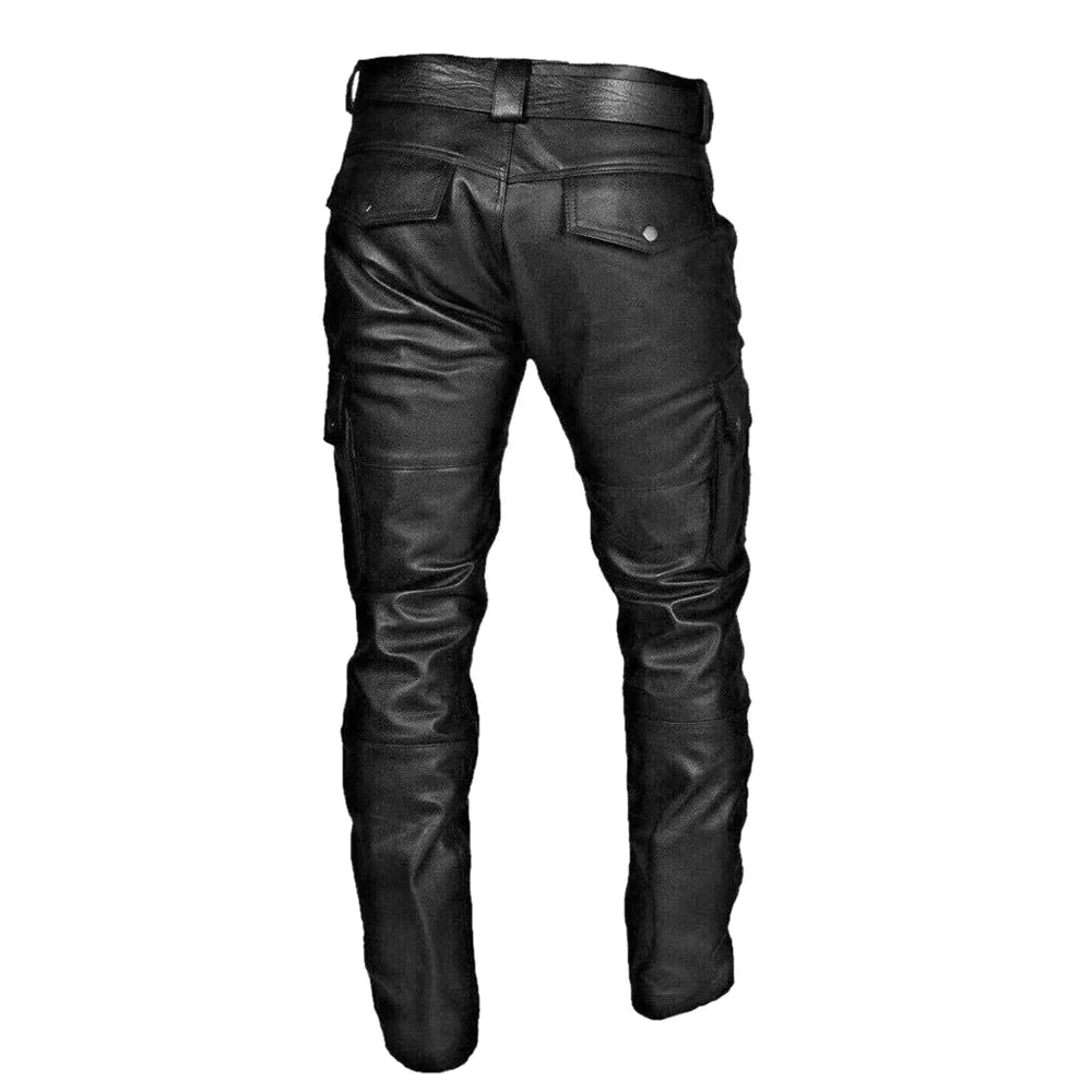 Pantalons en Cuir Véritable pour Hommes, Pantalons en Cuir Noir avec Coupe Slim, Pantalons en Cuir pour Style Biker