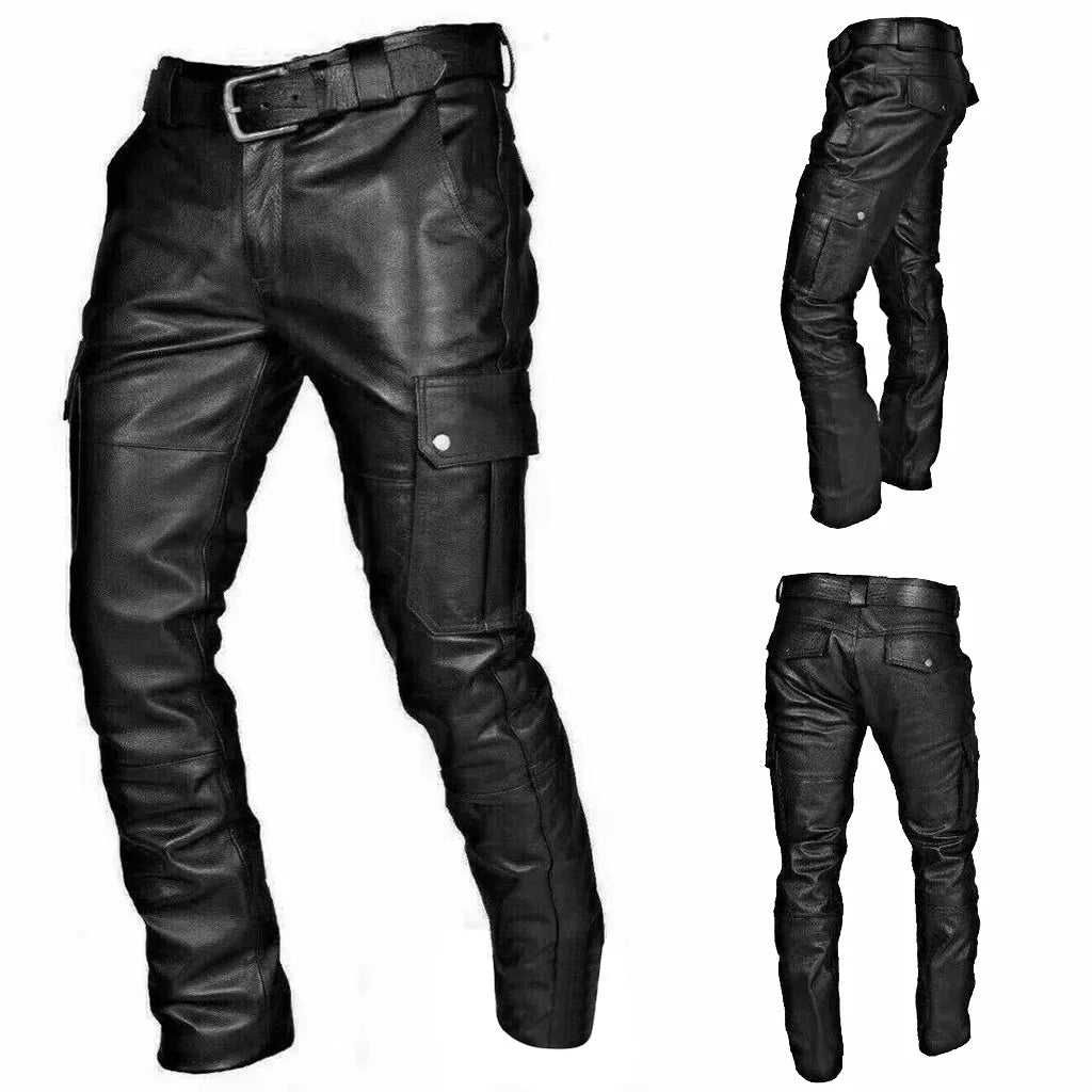 Pantalons en Cuir Véritable pour Hommes, Pantalons en Cuir Noir avec Coupe Slim, Pantalons en Cuir pour Style Biker