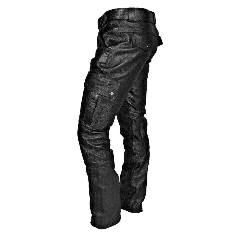 Pantalons en Cuir Véritable pour Hommes, Pantalons en Cuir Noir avec Coupe Slim, Pantalons en Cuir pour Style Biker