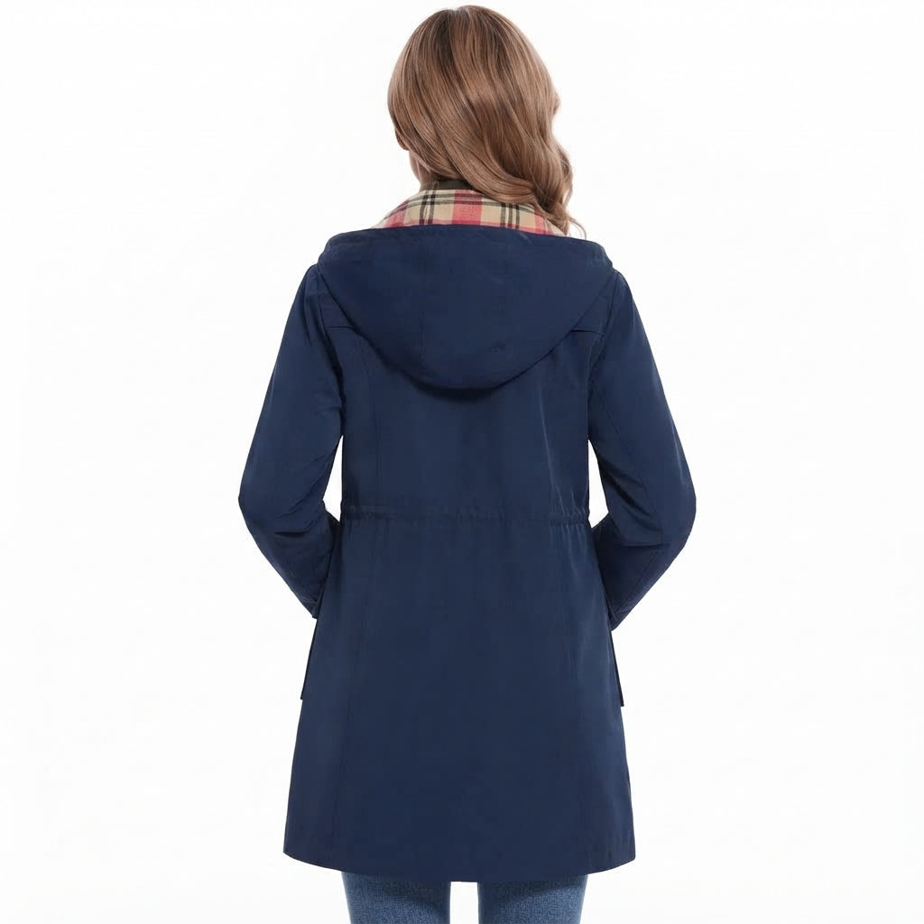 Veste de Pluie Femme avec Capuche – Imperméable avec Doublure en Fleece à Carreaux