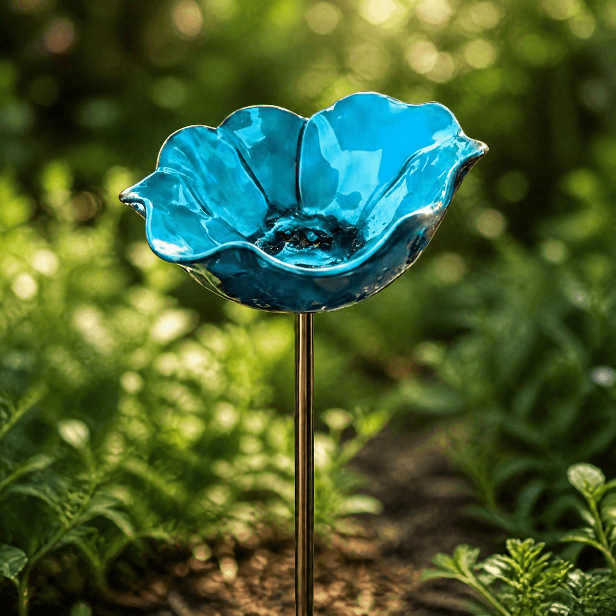 Petalune – Bain d'oiseaux en fleurs fait main avec piquet de jardin