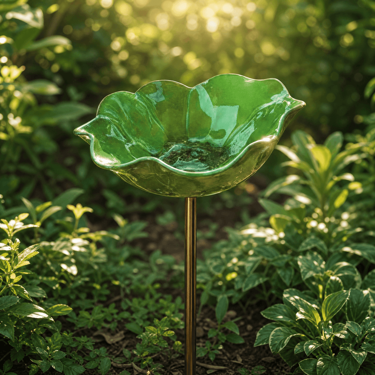 Petalune – Bain d'oiseaux en fleurs fait main avec piquet de jardin