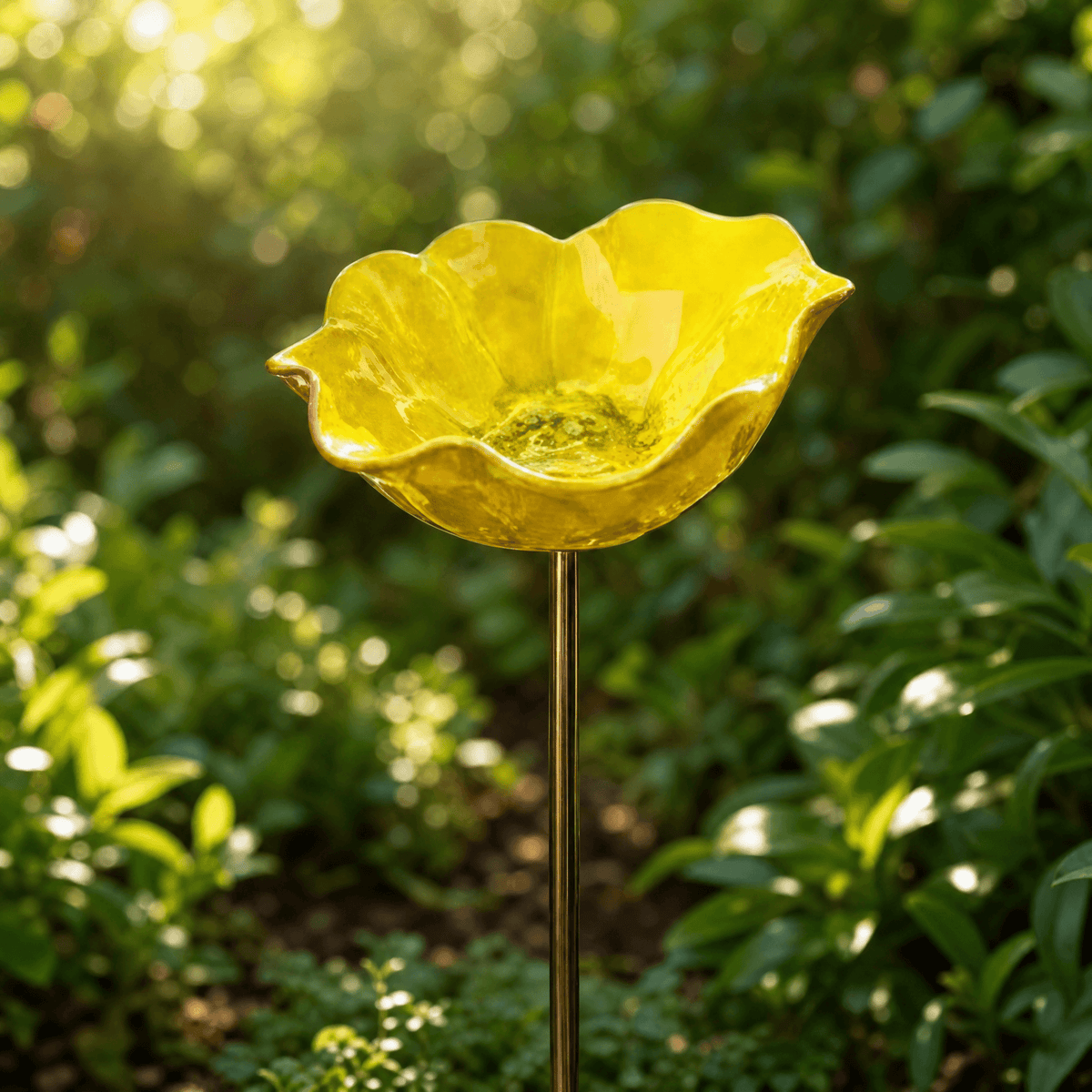 Petalune – Bain d'oiseaux en fleurs fait main avec piquet de jardin