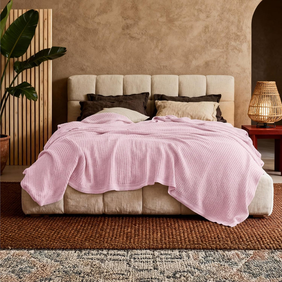 Havre Douillet | Couverture Queen 100% Coton avec Tissage Waffle Rafraîchissant | Douce et Respirante pour le Confort d'Été