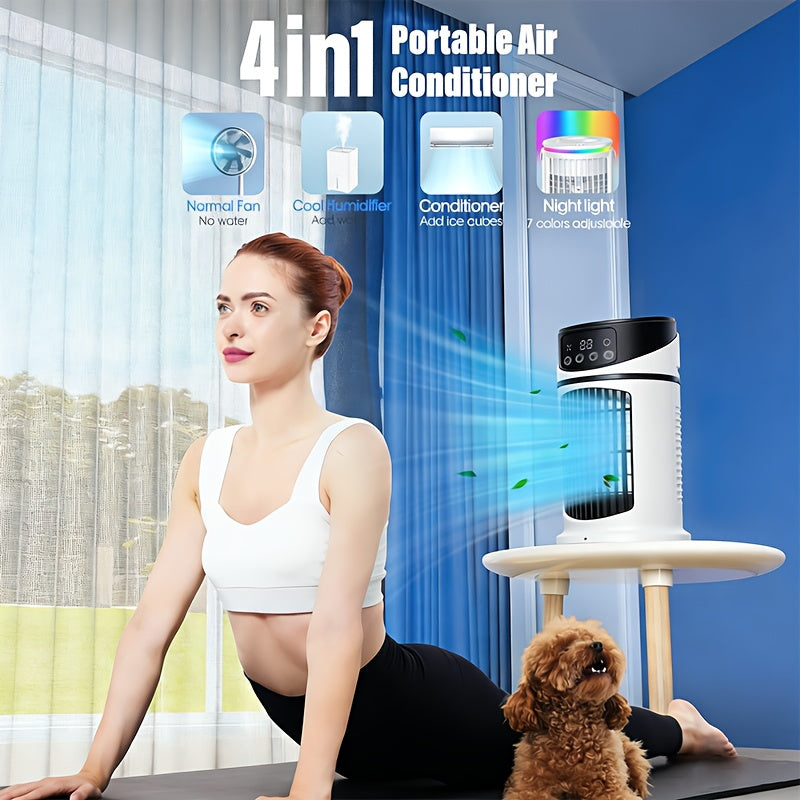 Ventilateur de refroidissement portable 4-en-1 avec lumière LED