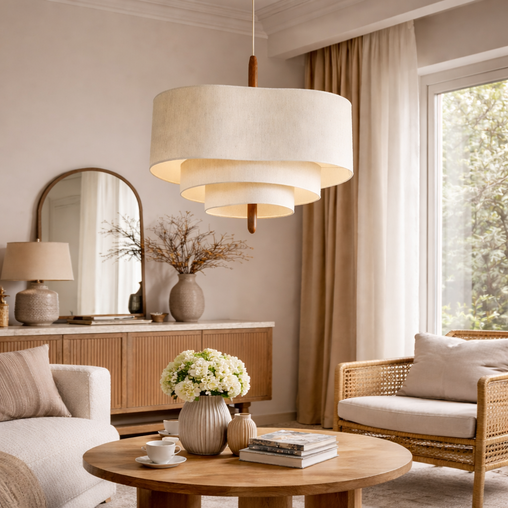Suspension en Tissu pour Salon & Table à Manger | Lampe de Plafond Design dans le Style Japandi
