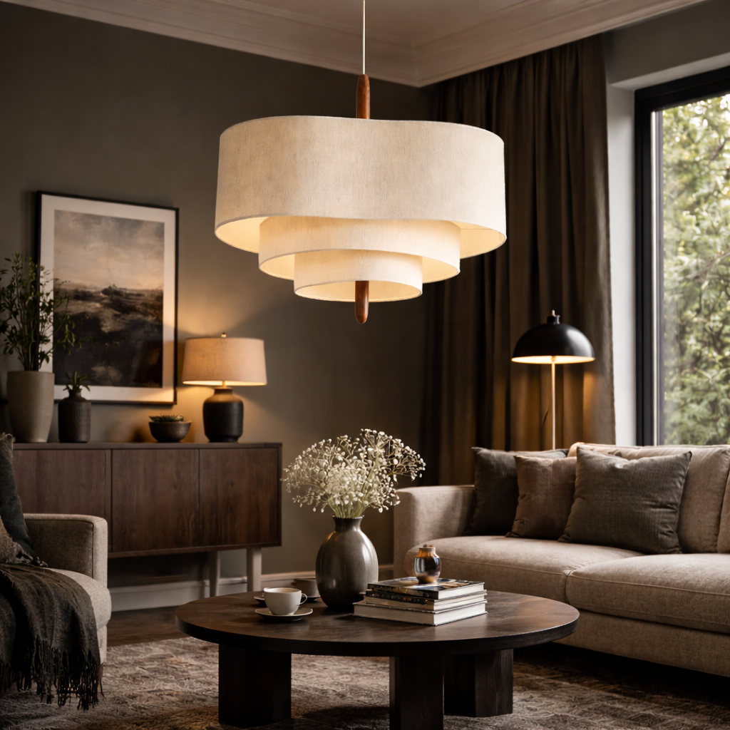 Suspension en Tissu pour Salon & Table à Manger | Lampe de Plafond Design dans le Style Japandi