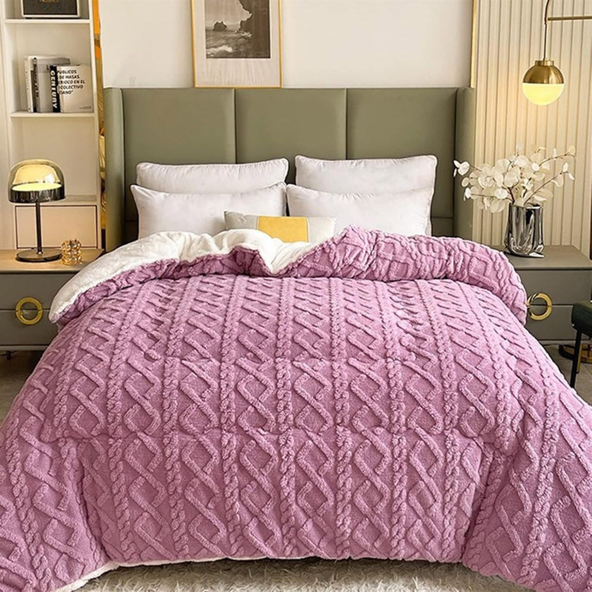 Couverture en Fleece Sherpa avec Motif Géométrique – Plaid Réversible Chaud pour Canapé et Lit