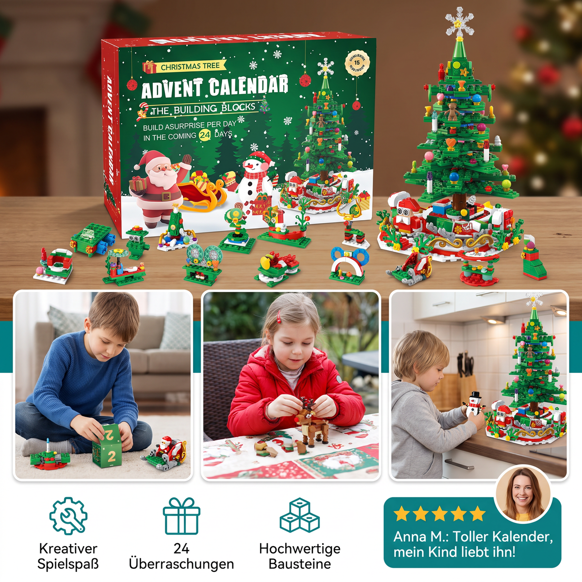 Calendrier de l'Avent en Blocs de Construction Sapin de Noël – 24 Jours de Plaisir de Construction