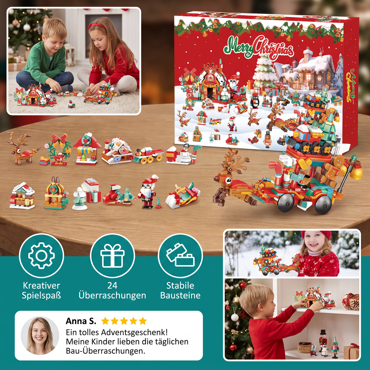 Calendrier de l'Avent Kerstdorp Bouwstenen – 24 Jours de Plaisir de Noël