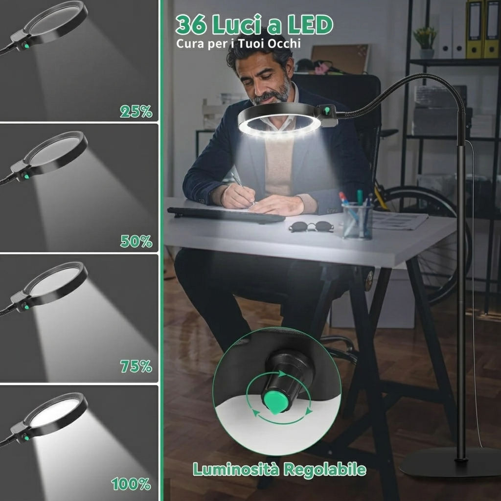 Lampe sur Pied avec Lentille de Grossissement LED pour Lecture Mains Libres