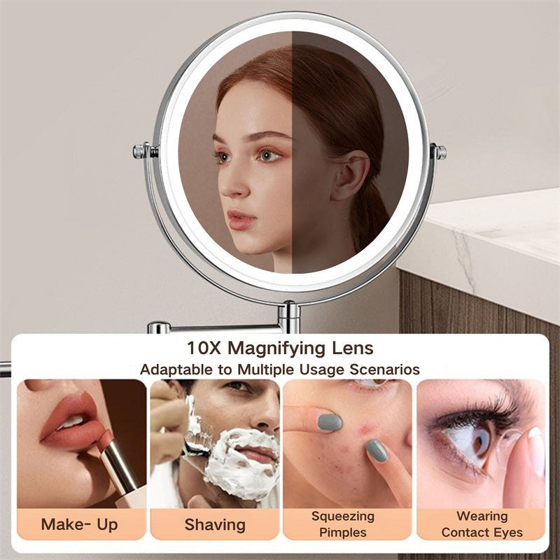 Miroir de Rasage Mural Rechargeable avec Éclairage LED